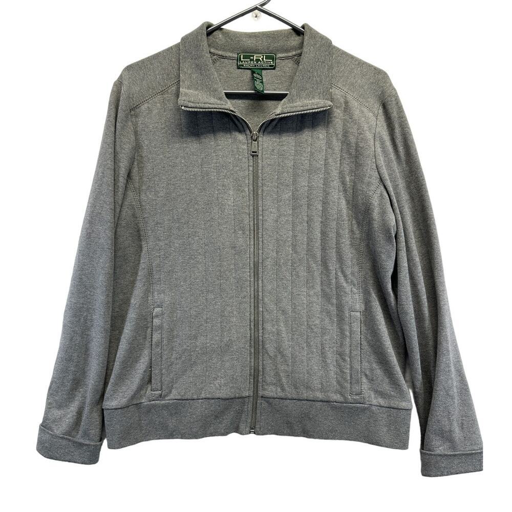 Lauren Active Ralph Lauren Gray Full Zip Quilted Front Sweatshirt Jacket Large